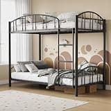 Garvee Bunk Bed Twin Over Twin with Ladder and Arched Guardrail, Heavy Duty Bunkbeds Frame with Sturdy Steel Slats Support for Kids Boys Girls, Space-Saving, No Box Spring Needed, Black