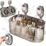 wiilioe Suction Cup Storage, No-Drill Bathroom Suction Storage Box, Wall Organizer, Bathroom Suction Cup Storage Rack,Suction Cup Storage Basket (Transparent)