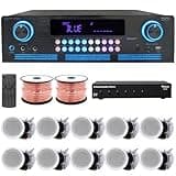 Vaiyer Home Audio System Kit - 2000 W Bluetooth Amplifier w/ 10 Qty of 5.25" Framed Ceiling Speakers 175 W Each, 6-Ch Speaker Selector, 500 ft Speaker Wire & Remote for Home, Office, Restaurant