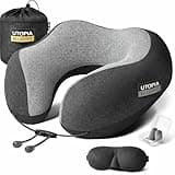 Utopia Bedding Memory Foam Travel Pillow, Standard Size (1 Pack) – Ergonomic Neck Support for Airplane & Car Travel – Breathable Cover with Eye Mask, Ear Plugs & Storage Bag