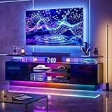 Nordivale 70” High-Glossy TV Stand with 2 Side Cabinets, Modern Stylish TV Console with 3 Layer LED Lights,Gaming TV Media Console with Adjustable Glass Shelf, Remote&APP Control, Black