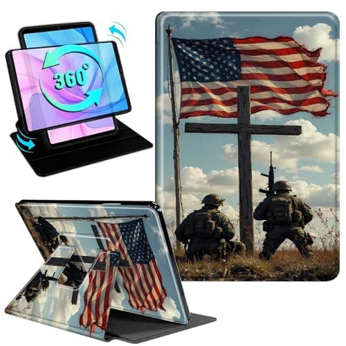 Gmeyutqy Case for Kindle Fire HD 10 & 10 Plus Tablet(13th/11th Gen, 2023/2021 Release) 10.1", 360 Degree Rotating Swivel Stand Flip Cover with Auto Sleep/Wake, Soldier American Flag
