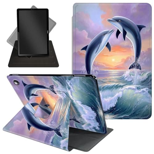 for Amazon Kindle Fire Max 11 Case (2023 Release 13th Generation),360 Degree Rotating Stand Protective Cover with Auto Up/Sleep Feature for Kindle Fire Max 11 Tablet,Dolphin and Purple Sunset