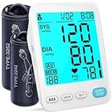 Blood Pressure Monitor for Home Use 2 Cuff M/L/XL Automatic Upper Arm BP Machine Adjustable Size Cuffs Large LCD digital Display 3X199 Memory Fit Adult all Body Types White