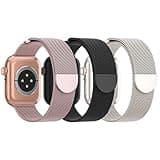 STEEZRD 3 Pack Mesh Metal Apple Watch Bands, 38mm-45mm, Stainless Steel Magnetic Loop Band Replacement for Ultra 2 iWatch Series 9/8/SE/7/6/5/4/3/2/1