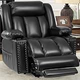 Power Lift Recliner Chair with 8 Massage Nodes Lumbar Heating Leather Electric Recliner Chair with Side Pockets Cup Holders Extended Footrest for Living Room