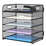 Supeasy 5 Trays Paper Organizer Letter Tray with Handle-Mesh Desk File Holders, Paper Sorter Desk Organizer for Office, Home, Classroom or School