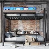 URTR Metal Bunk Bed with LED Lights,Charging Station,Shelves,Black: Twin