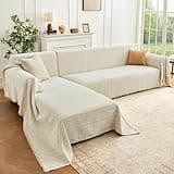 Houmiggle Sectional Couch Covers 2 Pieces with Herringbone Pattern, Washable L Shaped Couch Cover Blanket for Sectional Sofa, Sofa Protector Slipcovers, X-Large: 71"x110"+71"x118", Cream Khaki