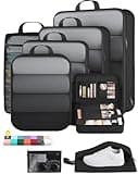 Veken 8 Set Compression Packing Cubes for Travel Essentials,Compressible Expandable Large Luggage Suitcase Organizer Bags for Clothing,Durable Space Saver Storage Bags with Toiletry Bags(Black)