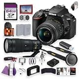 Nikon D5600 Camera Kit with 18-55mm VR Lens DSLR Bundle with AF-S NIKKOR 200-500mm f/5.6E ED VR Lens + 7" Full HD Monitor + Microphone + Tripod + 64GB Memory Card + Backpack + More