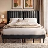 OLIXIS Queen Bed Frame with Headboard,Solid Wood & Strong Wooden Slats, No Box Spring Needed, Noise-Free, Sturdy Construction, Supports up to 800 lbs Bedroom Furniture, Black Beds