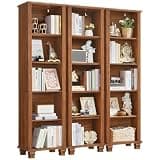 SAVOR LIFE Narrow Brown Book Shelf, 69" Tall Skinny Bookshelf with Adjustable Shelves & Wooden Legs, Farmhouse Wood Bookcase w/5-Tier Open Storage, Free Standing Book Case for Office,Living Room,3PCS