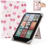 MoKo Universal Case for 6.8, 7 Inch Kindle Paperwhite eReaders Tablets, Kindle Paperwhite/Colorsoft/Kobo Libra/Bo-ox/Ocean,Lightweight Folio Shell Cover Case with Hand Strap/Kickstand, Cherry Bow