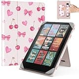 MoKo Universal Case for 6.8, 7 Inch Kindle Paperwhite eReaders Tablets, Kindle Paperwhite/Colorsoft/Kobo Libra/Bo-ox/Ocean,Lightweight Folio Shell Cover Case with Hand Strap/Kickstand, Cherry Bow