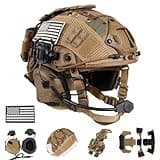ClrfZebr Tactical Helmet with Headset,4in1 Upgraded Adjustable with Helmet Cover for Airsoft Cosplay Military Tactical Gear (TAN)