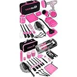 Viewsun 37pcs Car Cleaning Kit, Pink Car Interior Detailing Kit with High Power Handheld Vacuum, Detailing Brush Set, Windshield Cleaner, Cleaning Gel, Complete Car Cleaning Supplies for Women