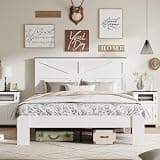 Noeko King Wood Platform Bed Frame with Headboard, White