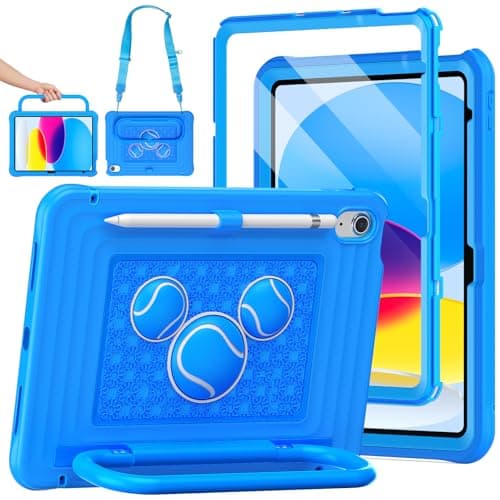 KAIJIAbox Kids Case for iPad A16 11th Generation 11 inch 2025/10th Generation 10.9” 2022- Military-Grade Rugged Drop Protection with Metal Handle/Stand, Screen Protector,Shoulder Strap-Blue