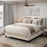 Flieks King Size Bed Frame with 49.21" High Back Upholstered Headboard and 27.17" High Footboard,Teddy Velvet,12 Slat Support,Solid Wood Feet,No Box Spring Needed(White)