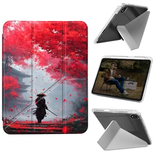 Cdkfxjy Y-Shaped Case for iPad Air 13 inch M2 2024, Slim Shockproof Clear Back Cover with Pencil Holder, Supports Multi-Angle Folding Stand, Japanese Samurai