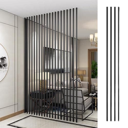 Elitix 4 Pcs Room Divider Partition Post Metal Slats, 1 Ft to 9.5 Ft Decorative Partition Can Adjustable Height, Modern Vertical Slats for Privacy(Black,280cm(9.1ft))