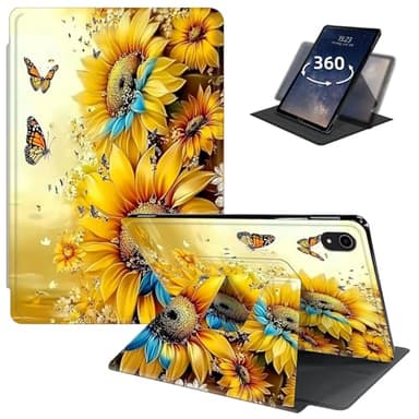 LYHXLYJH for iPad mini 7 (A17 Pro) 2024/Mini 6 2021 Case 8.3",360 Degree Rotating Smart Cover Case with Auto Sleep/Wake for iPad mini 7th/6th-Yellow Sunflower Butterfly