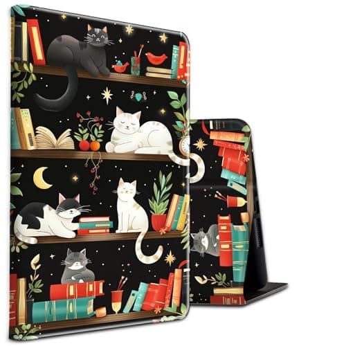 Case for iPad mini 7 A17 Pro 2024/iPad Mini 6 2021 8.3 Inch PU Leather Shockproof Stand Protective Cover with Auto Sleep/Wake for iPad mini 7th/6th Generation 8.3",Cats Playing On Bookshelves