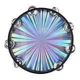 Radiant Tambourine, Hand Held Drum with Double Row Bell, Reflective Clear Crisp Sound Percussion Instrument for Dancing Singing Parties Music Class Outdoor Use (10 Inch)