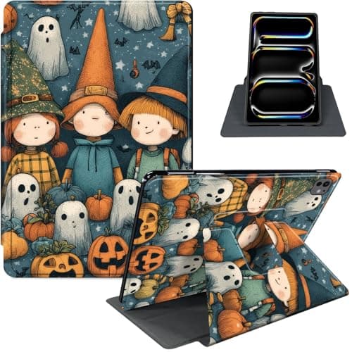 for iPad Pro 13 Inch Case 2024 (M4), 360° Rotating PU Leather Stand Cover with Auto Sleep/Wake, Multi-Angle Viewing, Shockproof TPU Back, Full Protection, Halloween Gnomes