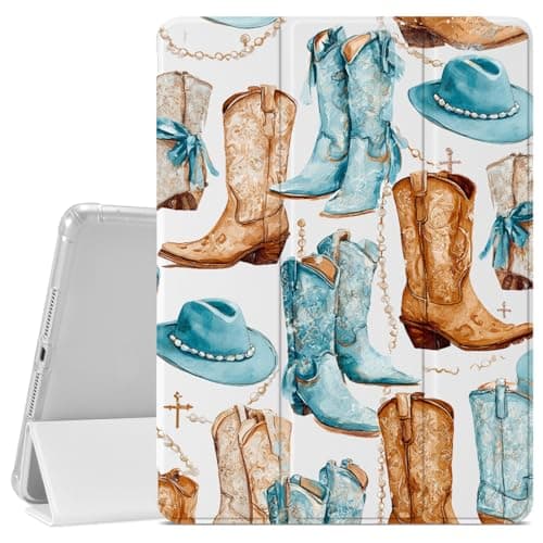 VibrantFruitique Retro Western Cowboy Case for iPad Pro 13-inch (M5/M4) 2025/2024 Vintage Boots Case,Pencil Holder & Clear Soft TPU Back & Trifold Stand Cover for Women Girls