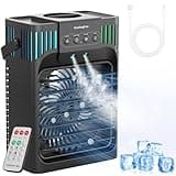 Serantzon Portable Air Conditioners, 4-in-1 Evaporative Air Cooler with Remote Control, Cooling Fan with 3 Modes, 3 Speeds & 7 LED Lights, 2-8H Timer, 1200ML Personal Mini AC Unit for Home, Bedroom