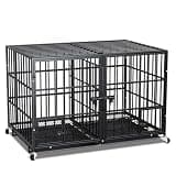 EZ4ENCE 42/48/54 Inch Metal Dog Crate for Large Dogs,Heavy Duty Dog Cage Kennel Indoor with Divider Panel, Lockable Wheels, Indestructible Drop Cages for Dogs with Removable Tray, Escape Proof Locks