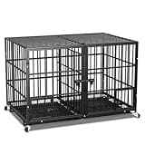 EZ4ENCE 42/48/54 Inch Metal Dog Crate for Large Dogs,Heavy Duty Dog Cage Kennel Indoor with Divider Panel, Lockable Wheels, Indestructible Drop Cages for Dogs with Removable Tray, Escape Proof Locks