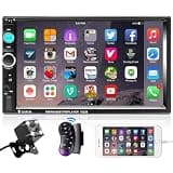 Podofo Double Din Car Stereo Radio 7 Inch Touch Screen Bluetooth Handsfree Mirror Link USB SD FM Audio Receiver with Backup Camera Wireless Steering Wheel Control