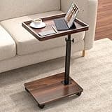 C Table End Table Adjustable Height, 360°Swivel TV Tray Table for Small Spaces, Couch Tables That slide under, C Shaped Side Tables living room and bedroom for Sofa, Bed,Chair, Snack (1, Walnut Brown)