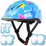 Lamsion Kids Helmet Adjustable with Sports Protective Gear Set Knee Elbow Wrist Pads for Toddler Ages 3 to 8 Years Old Boys Girls Cycling Skating Scooter Helmet-(Blue Star)