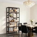 BIGTO Bookcase 31.5"*11.8"*70.9", Modern Sturdy Versatile Shelf Display Bookshelf Black Metal&Particle Board Home Furniture