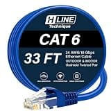 H LINE Technique Cables Cat 6 Network Cable 33 ft (10 M), 10Gbps Ethernet Cable, High Speed Cat6 Cable RJ45 LAN Internet Cable for Computer, Router, Modem, PS4/5, Xbox, Gaming - Blue