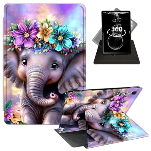 FKIUBWRY Case for Samsung Galaxy Tab A7 Lite 2021 8.7 Inch (SM-T220/T225/T227),360 Degree Rotating PU Leather Slim Folio Stand Cover,Soft TPU Back Protective,Cute Elephant Purple