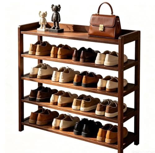 Fufiea 6-Tier Vintage Brown Bamboo-Wood Shoe Rack, 44 lbs Per Shelf Heavy Duty Free Standing Organizer, Holds 24+ Pairs Shoes for Entryway, Hallway, Closet, Living Room Storage