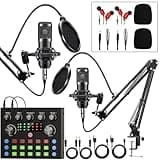 Brvomussy Podcast Equipment Bundle for 2, Audio Interface with Voice Changer Condenser Microphones for Gamer, All-in-One Audio Mixer Perfect for Live Streaming, Singing, YouTube, Gaming