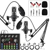 Brvomussy Podcast Equipment Bundle for 2, Audio Interface with Voice Changer Condenser Microphones for Gamer, All-in-One Audio Mixer Perfect for Live Streaming, Singing, YouTube, Gaming