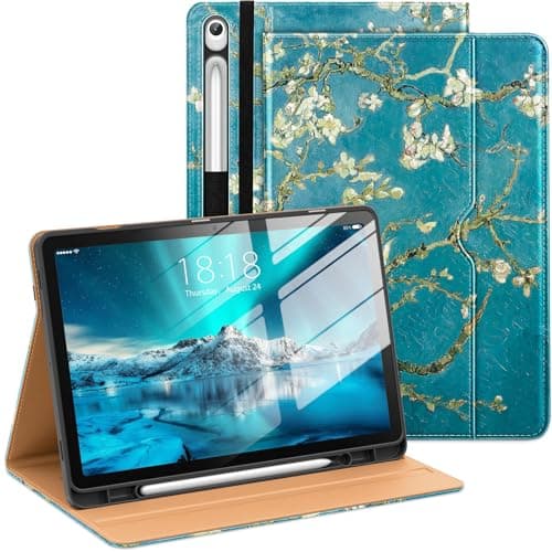 DTTO Leather Case for Samsung Galaxy Tab S10 Lite / S10 FE / S9 FE 10.9-Inch with S Pen Holder, Folio Stand Cover with Hand Strap & Pocket, Multi-Angle Viewing, Auto Wake/Sleep, Blossom