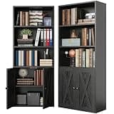 IRONCK Industrial Bookshelves and Bookcases with Doors 11.8 in Depth Set of 2 Floor Standing 5 Shelf Display Storage Shelves Bookcase Home Decor Furniture for Home, Office, Living Room, Bedroom