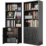 IRONCK Industrial Bookshelves and Bookcases with Doors 11.8 in Depth Set of 2 Floor Standing 5 Shelf Display Storage Shelves Bookcase Home Decor Furniture for Home, Office, Living Room, Bedroom