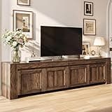 YITAHOME 80 inch TV Stand for up to 90 inch TVs, Farmhouse Entertainment Center with Storage Doors and Shelves, Media Console Table with Cable Holes for Living Room, Dark Walnut