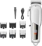 Mens Hair Clippers, Electric Clipper Rechargeable Cordless Men's Trimmer for Beard Cutter Machine Haircut(Silver)