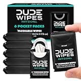DUDE Wipes Mint Chill Pocket Packs - Travel Wipes - 6 Packs of 8 (48 Count) - On-The-Go Adult Flushable Wipes - Infused with Tea Tree Oil, Vitamin E, and Aloe - Septic and Sewer Safe