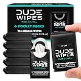 DUDE Wipes Mint Chill Pocket Packs - Travel Wipes - 6 Packs of 8 (48 Count) - On-The-Go Adult Flushable Wipes - Infused with Tea Tree Oil, Vitamin E, and Aloe - Septic and Sewer Safe